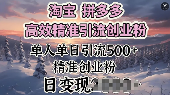淘宝拼多多高效精准引流创业粉，单人单日引流500+创业粉，日变现多张-呱呱学长