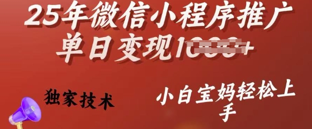 25年微信小程序推广单日变现多张，独家技术，小白宝妈轻松上手【揭秘】-呱呱学长