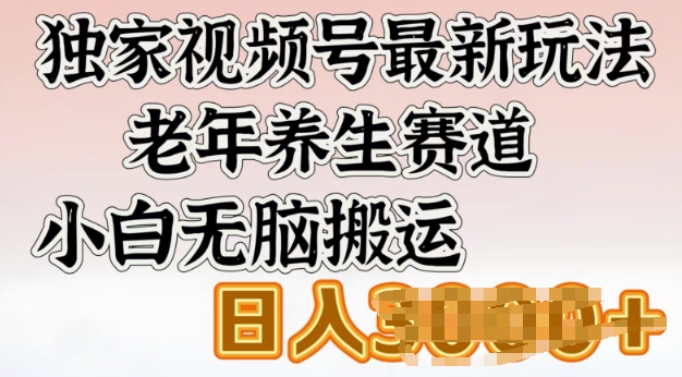 独家视频号最新玩法，老年养生赛道，小白无脑搬运，日入多张-呱呱学长