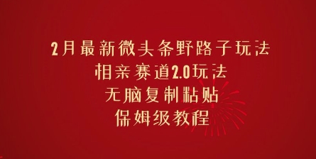 2月最新微头条野路子玩法，相亲赛道2.0玩法，无脑复制粘贴，保姆级教程-呱呱学长