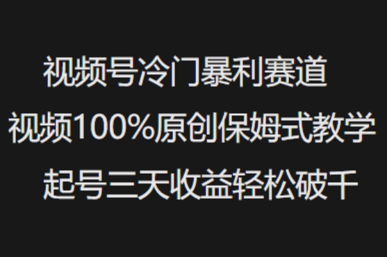 视频号冷门暴利赛道视频100%原创保姆式教学起号三天收益轻松破千-呱呱学长