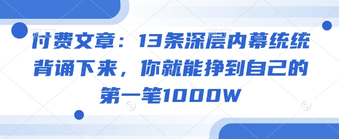 付费文章：13条深层内幕统统背诵下来，你就能挣到自己的第一笔1000W-呱呱学长